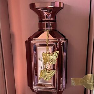 Pink Glass Decorative Bottle with Gold Butterfly Charms